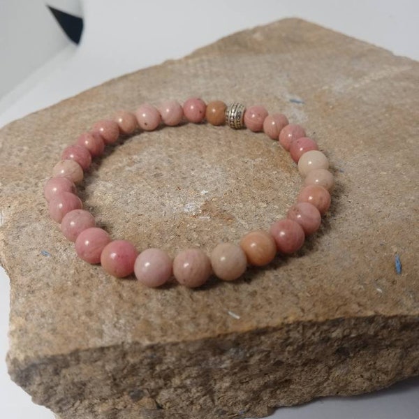 Pink Rhodonite 6 mm Gemstone Elasticated Bracelet For Emotional Balance