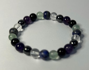 Pain Management Gemstone Bracelet: Black Tourmaline, Amethyst, Lapis Lazuli Very Popular Bracelet Now Available In Smaller 6mm Beads