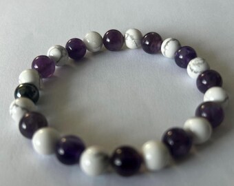 Sleep Well Support Bracelet Made With 8mm Amythest And Howlite Gemstone Beads Handmade To Order Various Sizes