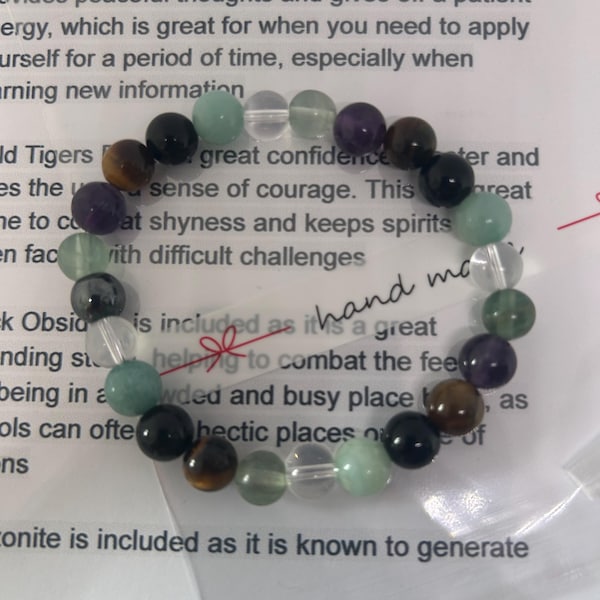Pulsera elástica de apoyo para exámenes y estudios, elaborada con diversas cuentas de cristal de 8 mm.