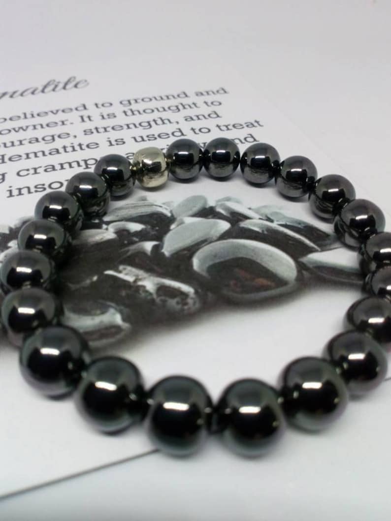 Reiki Infused 8mm Hemetite Gemstone Beaded Elasticated Bracelet image 2