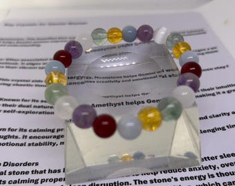 Gemini This Elasticated Bracelet Is Handmade To Order From Crystal Gemstone 8 mm Beads Especially Recommended For The Gemini Birth Sign