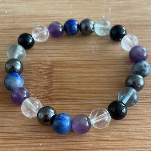 Pain Management Gemstone Bracelet: Black Tourmaline, Amethyst, Lapis Lazuli