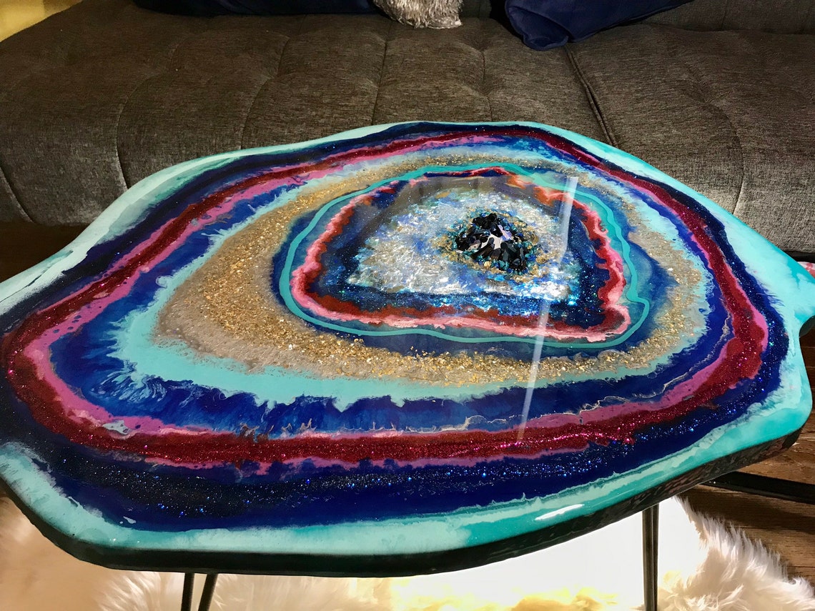 Geode Table Custom Made Art Slice Resin Epoxy Living Room Etsy