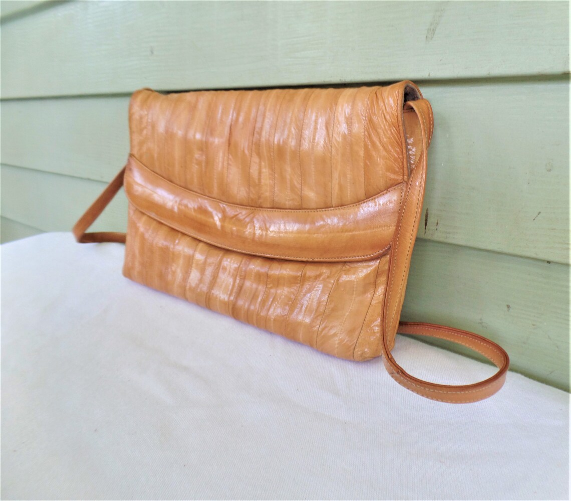 Vintage Tan Eel Skin Handbag Genuine Eel Skin Authentic Eel Etsy