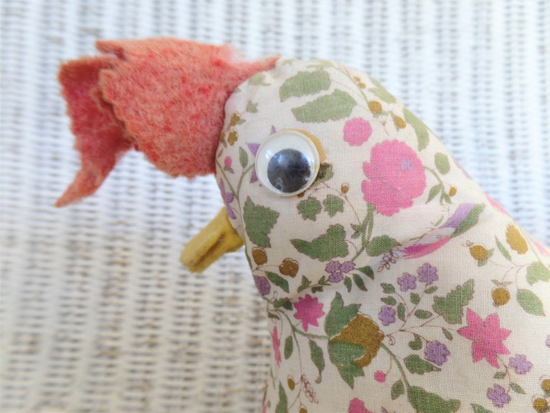 Vintage stuffed rooster door stop hand made floral cloth folk art 1970/'s retro home decor