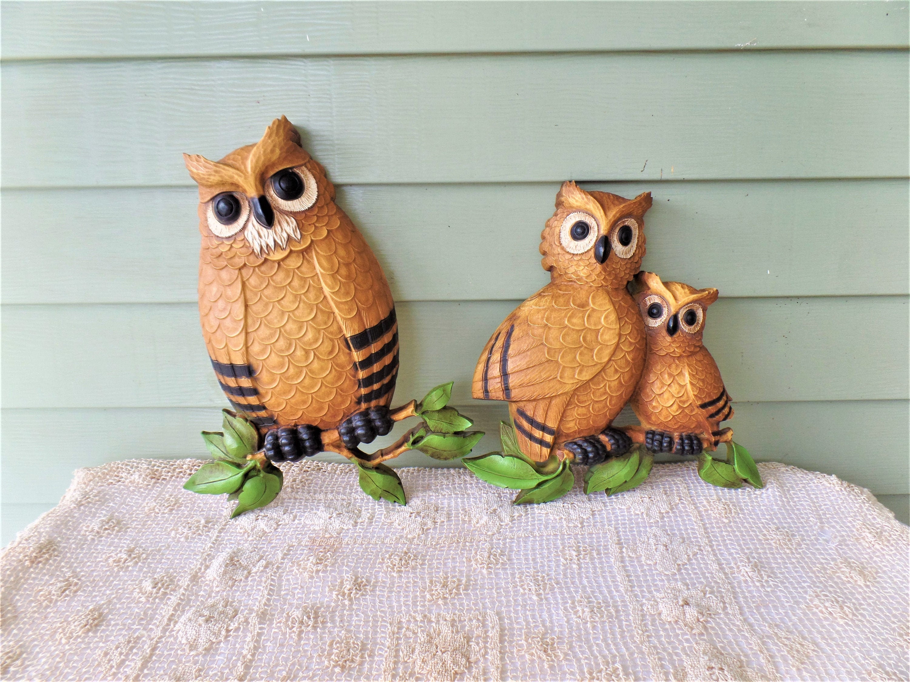Vintage Set of 2 Owl Wall Plaques Vintage Owl Decor Vintage Etsy