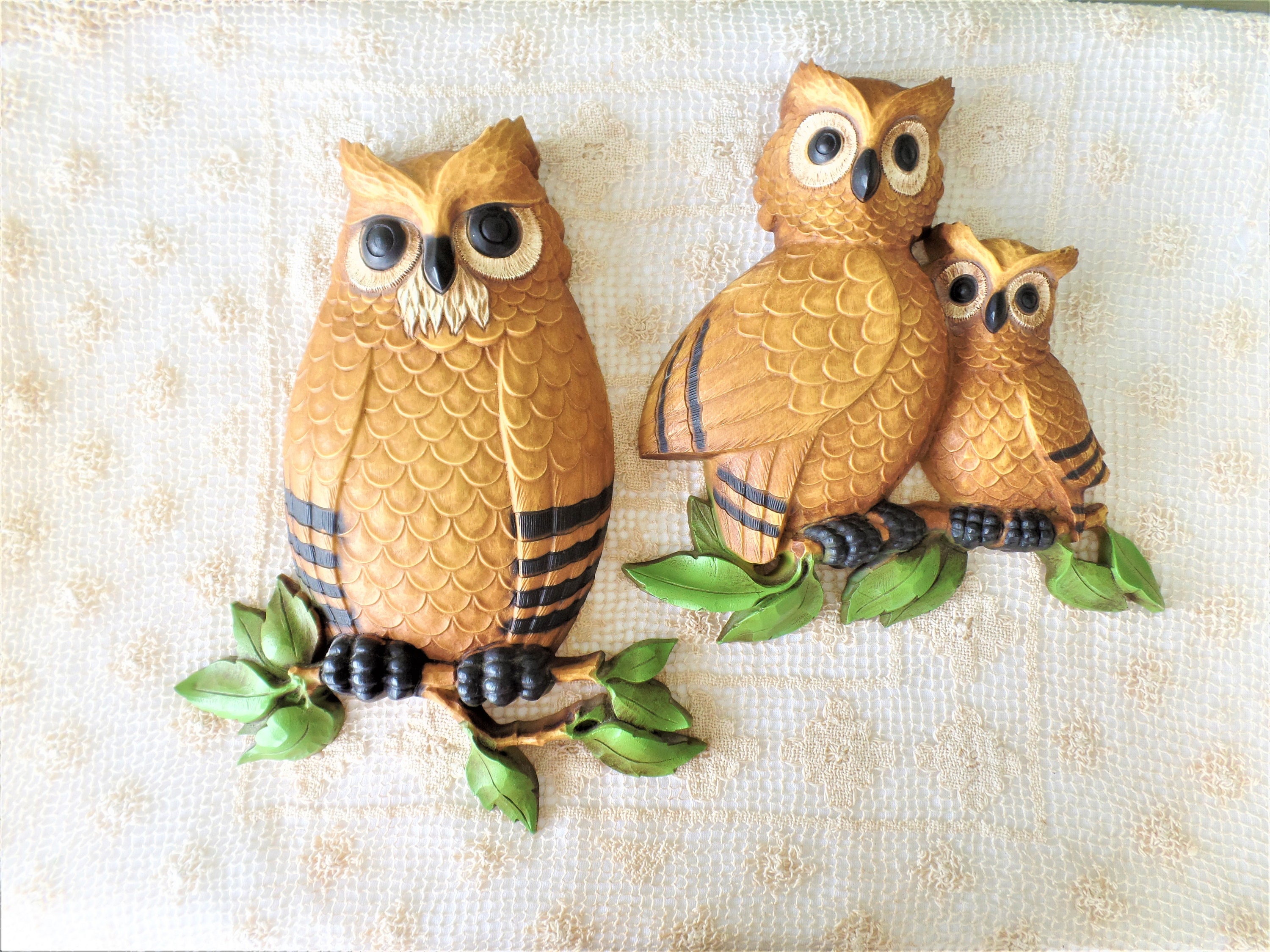Vintage Set of 2 Owl Wall Plaques Vintage Owl Decor Vintage Etsy