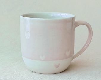 Handmade Pink Heart Porcelain Mug: 14 oz Ceramic Coffee Cup