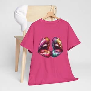 Kissing Lips T-Shirt, Romantic Tee, Valentine&#39;s Day Shirt, Unisex Cotton Top, Love Kisses Apparel