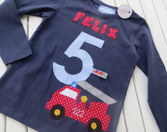 Geburtstagsshirt Zahl mit Auto, Zahl und ggf. Namen Gr. 92, 98, 104, 110, 116, 122, 134