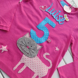 Geburtstagsshirt in pink Katze, Zahl und ggf. mit Namen Gr. 92, Gr. 98, Gr. 104, Gr. 110, Gr. 116 image 3