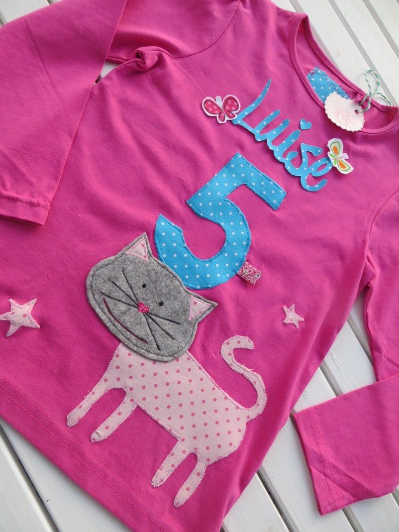 Geburtstagsshirt in pink Katze, Zahl und ggf. mit Namen Gr. 92, Gr. 98, Gr. 104, Gr. 110, Gr. 116 image 3