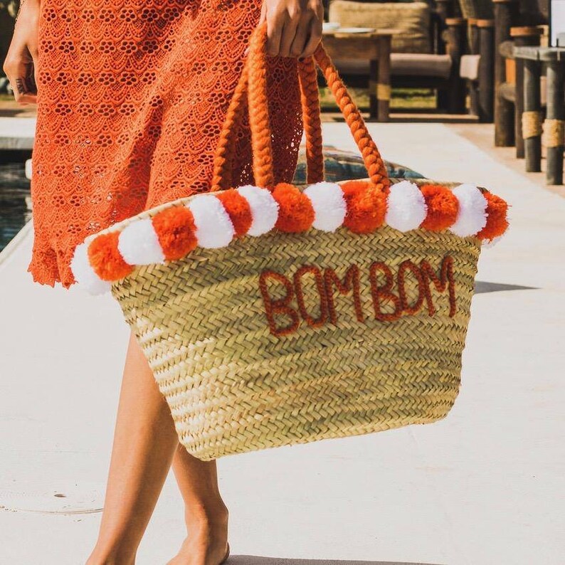 personalised pom pom beach bag