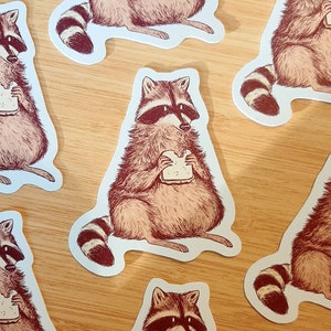 Sticker panda poubelle, Sticker raton laveur mignon, cadeaux raton laveur, autocollants de planche à roulettes, autocollant poubelle, autocollant sandwich, autocollants animaux rigolos, hologramme