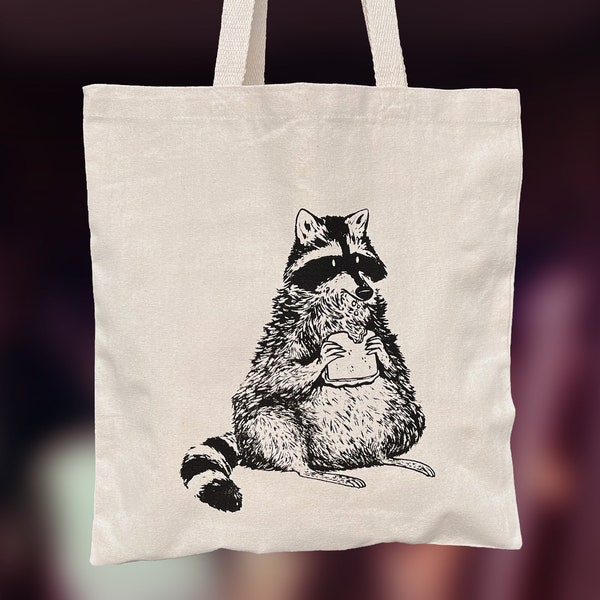 Raccoon Tote Bag, Trash Panda Gifts, Screen Printed Tote, Cute Reusable Shopping Bag, Farmers Market Canvas Bag, Raccoon Grocery Bag, Racoon