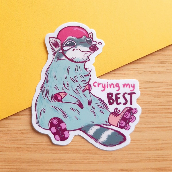 Crying My Best, Roller Derby Stickers, Roller Skating Sticker, Trying My Best Sticker, Crybaby Sticker, Trash Pandas, Raccoon Gifts, Racoon