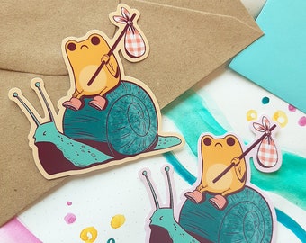 Frog and Snail, Frog Stickers, Froggy Sticker, Frog Aesthetic, Cute Snail, Traveler Stickers, Cute Friends Gifts, Toad Sticker, Explorer