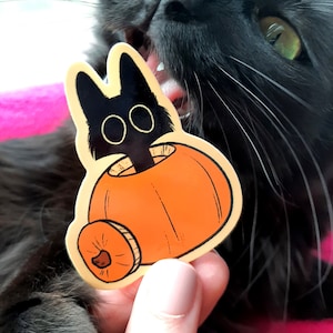 Pumpkin Cat Sticker, Scaredy Cat Sticker, Halloween Cat Sticker, Witchy Esthetiek, Black Cat Lover, Spooky Cute Stickers, Autumn Core