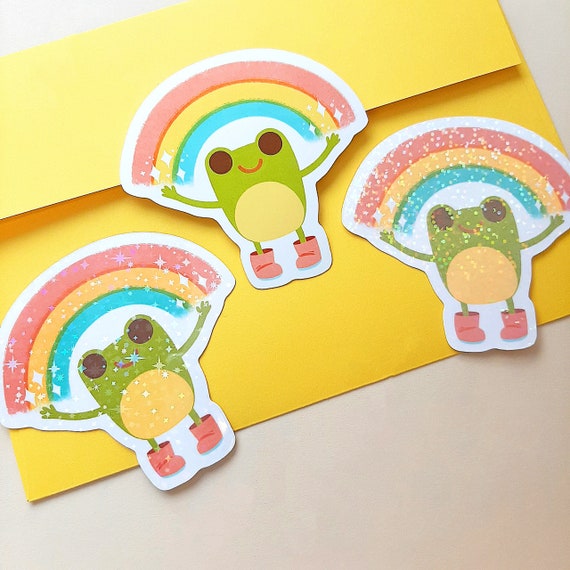 Cute Frog Stickers, Rainbow Frog, Holographic Frog Sticker, Frog Party Favors, Ecologist Gift, Frog Lover Gift, Froggy Stickers, Froggy