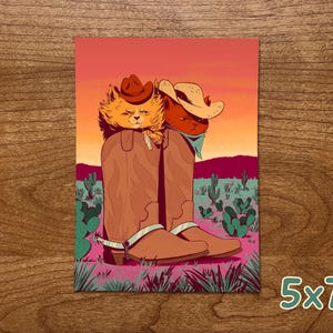 Cowboy Cat Print, Cowboy Boot Art Print, Western Boot Decor, Cowboy Aesthetic, Desert Art, Puss in Boots, Cat Illustration, Meowdy, Kitties image 2