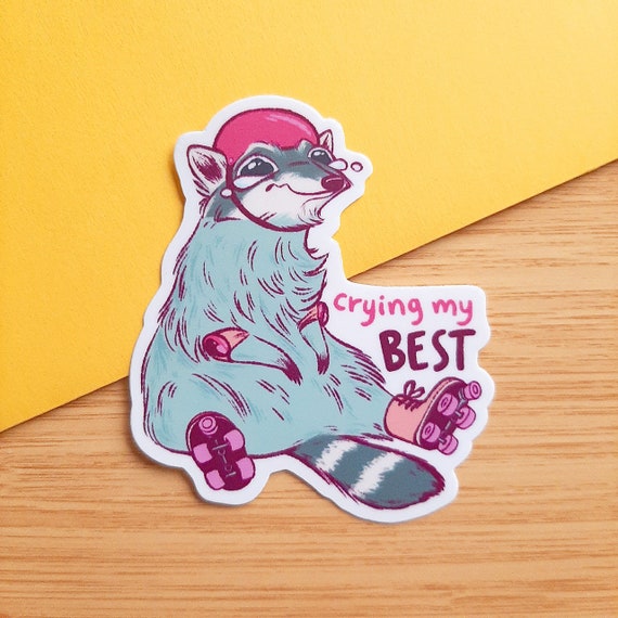 Crying My Best, Roller Derby Stickers, Roller Skating Sticker, Trying My Best Sticker, Crybaby Sticker, Trash Pandas, Raccoon Gifts, Racoon