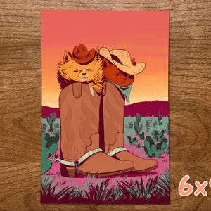 Cowboy Cat Print, Cowboy Boot Art Print, Western Boot Decor, Cowboy Aesthetic, Desert Art, Puss in Boots, Cat Illustration, Meowdy, Kitties image 3