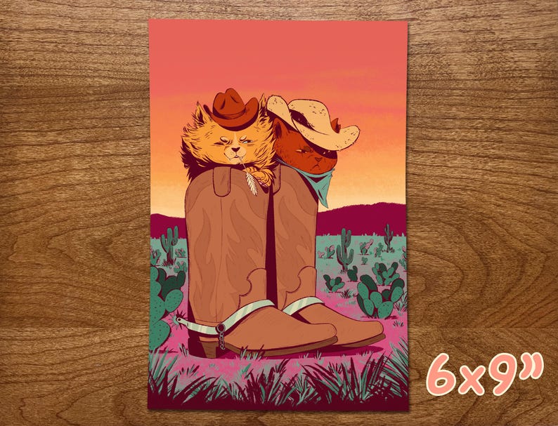 Cowboy Cat Print, Cowboy Boot Art Print, Western Boot Decor, Cowboy Aesthetic, Desert Art, Puss in Boots, Cat Illustration, Meowdy, Kitties image 3