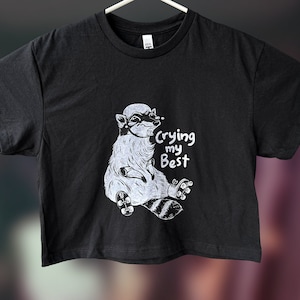 Top corto de mapache, camiseta de Panda de la Basura, camiseta "Haciendo mi mejor esfuerzo", camisetas de patinaje, camisetas cortas lindas, camisetas serigrafiadas, mapache gracioso, llorón