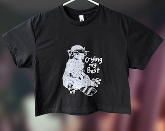 Raccoon Crop Top, Trash Panda Shirt, Trying My Best Shirt, Roller Skating Tees, Cute Crop Tees, Screen Printed Tees, Funny Raccoon, Crybaby