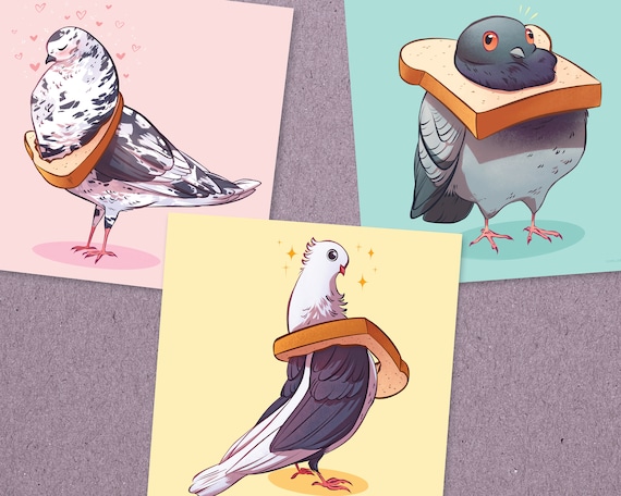 Pigeon Art, Bird Art Set, Pigeon Gifts, Bird Lover Gift, Funny Bird Gift, Fancy Pigeon, Cute Bird Art, Birbs, Pigeon Artwork, Bird Gifts