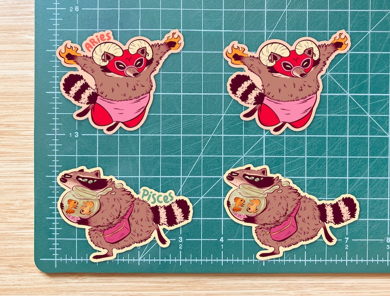 Zodiac Stickers, Zodiac Sign Gifts, Zodiac Animals, Astrology Gifts, Raccoon Stickers, Trash Panda Sticker, Zodiac Set, Star Sign, Racoon image 3