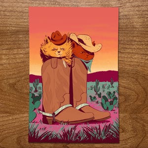 Cowboy Cat Print, Cowboy Boot Art Print, Western Boot Decor, Cowboy Aesthetic, Desert Art, Puss in Boots, Cat Illustration, Meowdy, Kitties image 1