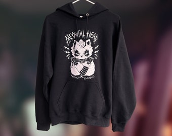 Heavy Metal Cat, Heavy Metal Hoodie, Metal Head Gifts, Hand Printed Hoodie, Badass Hoodie, Meowtallica, Cat Lover Gift, Heavy Metal Sweater