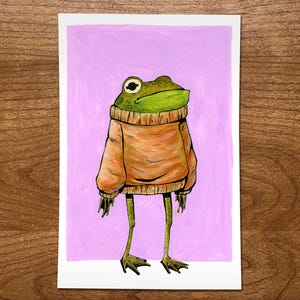 Frog Art Print, Cute Frog Gifts, Frog Lovers, Cottagecore,  Cottage Core Decor, Frog Artwork for Wall, Cozy Animals, Sweatered Animals