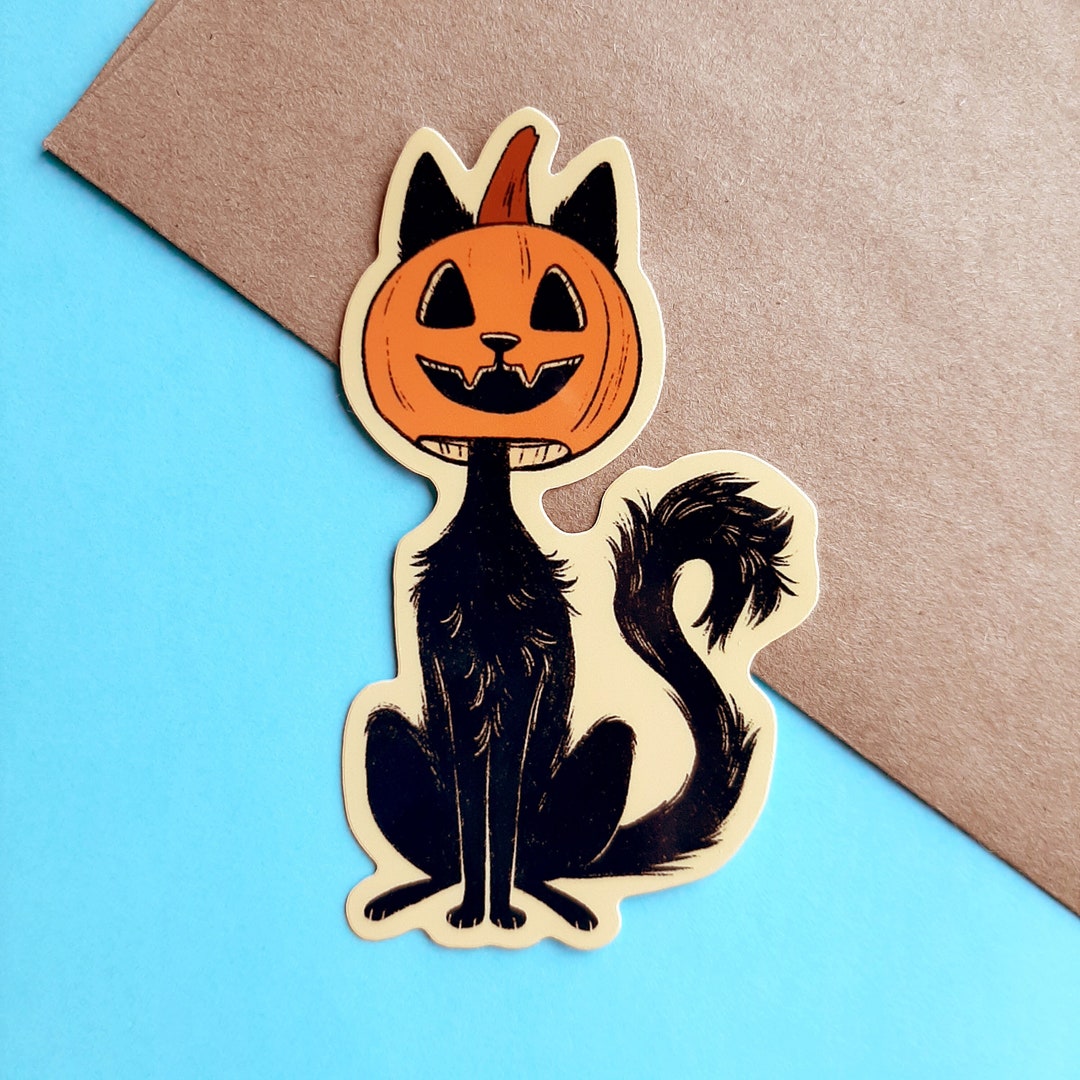 Halloween Cat Sticker, Spooky Cat Sticker, Creepy Black Cat Sticker ...