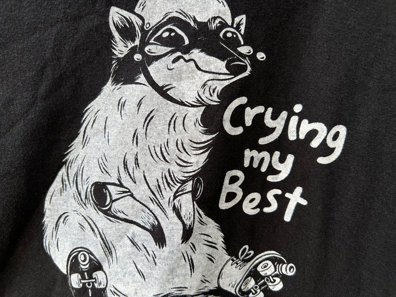 Top corto de mapache, camiseta de panda basurero, camiseta "Intentando lo mejor que puedo", camisetas de patinaje, camisetas cortas bonitas, camisetas estampadas, mapache divertido, llorón imagen 3