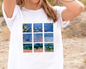 Monet Sunrise Print Shirt, White Fine Art Print Shirt, Art Teacher Shirt,  Claude Monet Impressionist Painting, Famous Art, Vintage Art