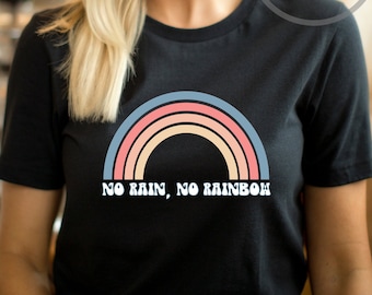 Vintage 1970s 70s Retro Rainbow TShirt/Tee/T Shirt, 1980s Rainbow, Boho Rainbow,  Rainbow Top, Retro Vintage Gift, No Rain No Rainbow