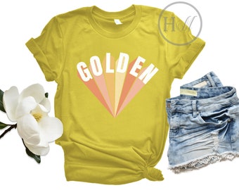 Golden Shirt, Hipster Clothing, Tumblr Clothing, Vintage Shirt, Vintage Tee, Womens Graphic Tee,  Retro Shirt Women, 70s Vintage Tshirt