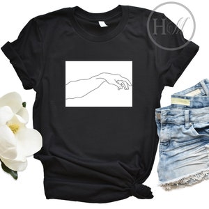 Creazione di Adam Michelangelo Sistine Chapel Black and White Line Art Shirt, regali di Natale per insegnanti, maglietta estetica, camicia per insegnanti di arte minima
