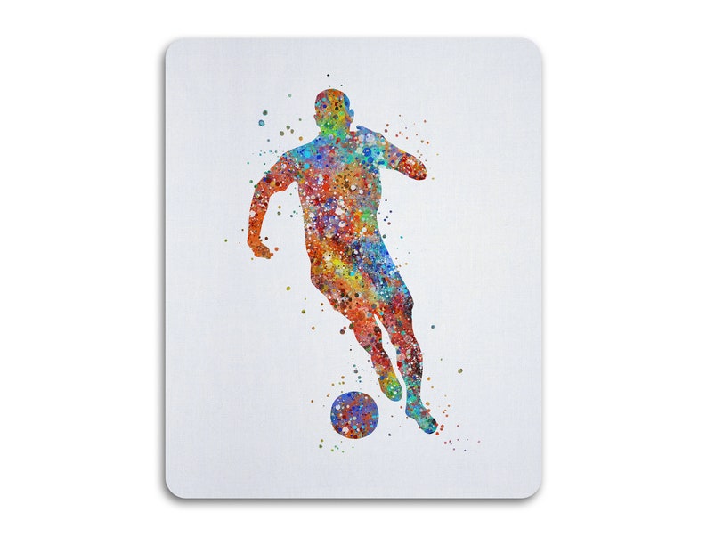 Football Player Art For Office Decoration Watercolor Soccer Player Mouse Pad Art Print Colorful Sports Mousemat Art Illustration