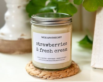 strawberries and cream candle, soy candle, summer candle, candle gift, summer decor