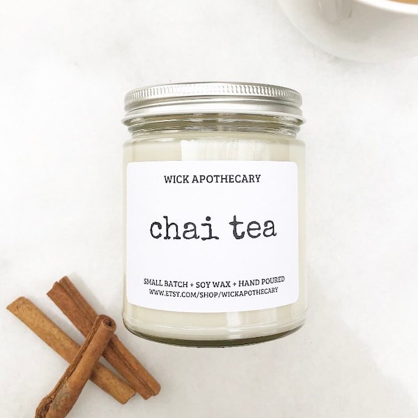 Chai tea candle, soy candle, hygge, black tea cinnamon, spice candle, vanilla nutmeg, popular candles, scented candles