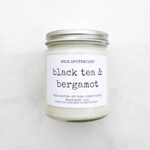 black tea & bergamot candle | soy candle | tea candle | gifts for her | bergamot candle | black tea