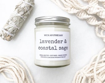 lavender and sage candle, spa candle, relaxing, hygge candle,