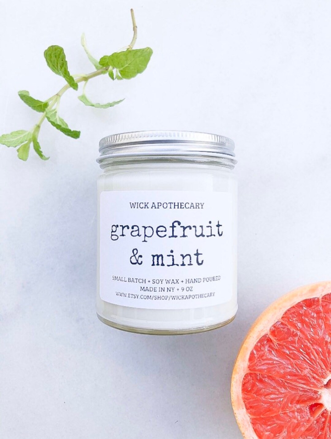 Grapefruit & Mint Candle, Soy Candle, Fresh Candle, Citrus Candle