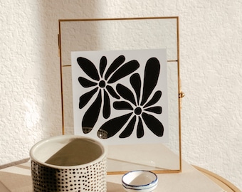 Dancing Daisies / Daisy Art Print / Black and White Floral Illustration / Wall Art / 5x5