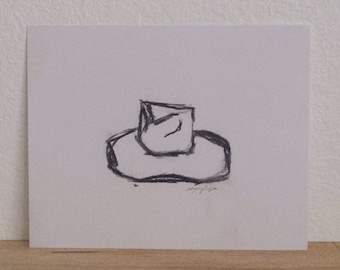 The Cowboy Hat, Art Print, Charcoal Drawing, Wild West Art, Wall Art