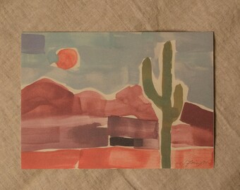Lonely Cactus / Desert Gouache Art / Art Print / 5x7 / Wall Art